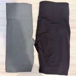 SPANX Leggings Bundle Black + Gray/Green Seamless High Waist — Size Medium